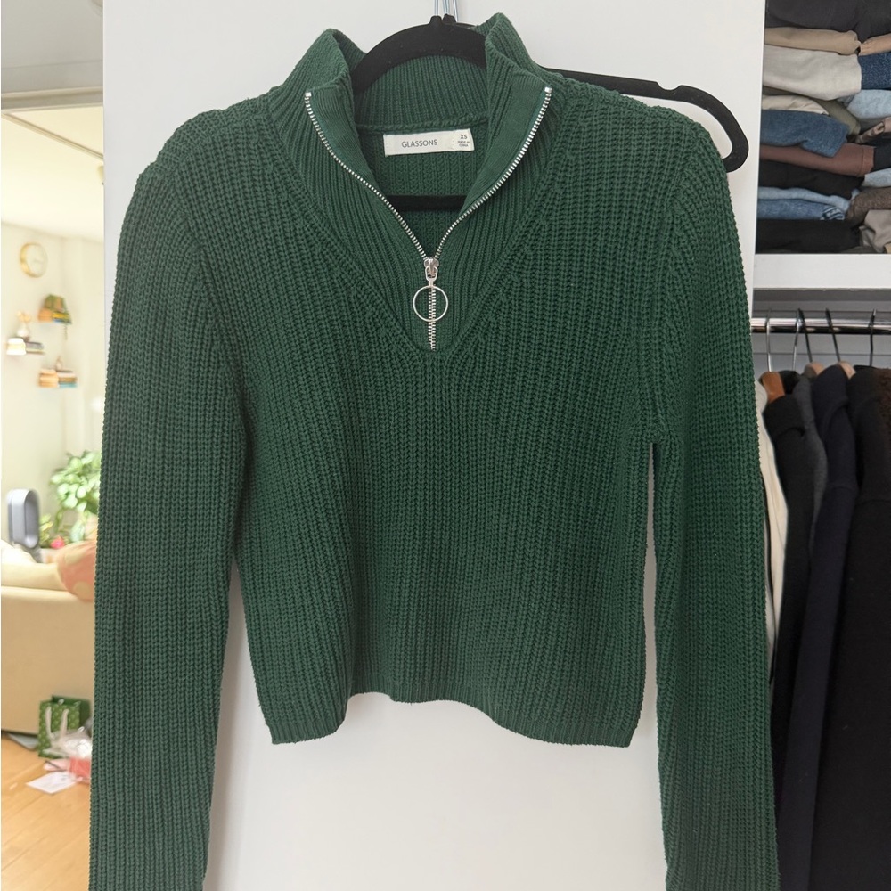 Glassons Forest Green Half-Zip Chunky Knit Sweater